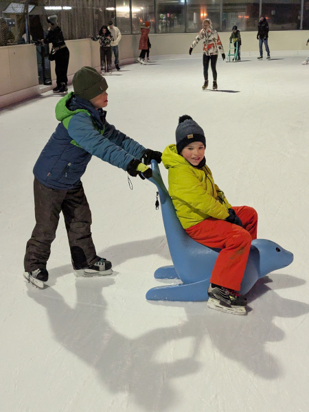 Rufus und Henry beim Eislaufen